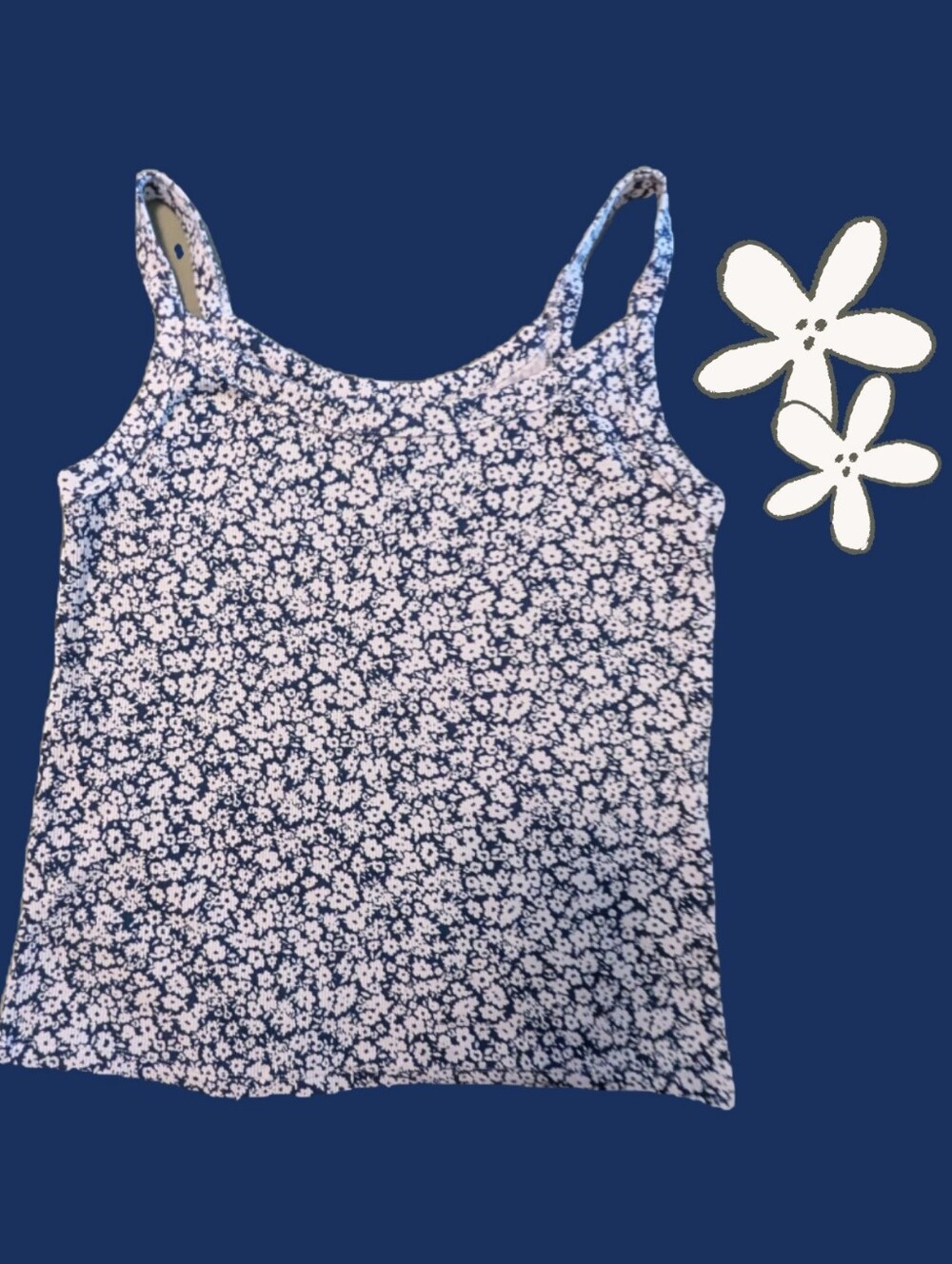 NWOT Navy Blue And White Floral Ribbed Tank Top - Old Navy, Size Medium